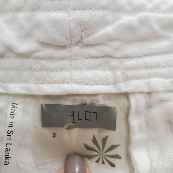 Athleta White 100% Linen Drawstring‎ Leg Loose Relaxed Fit Casual Pants Size 2 - Picture 3 of 5